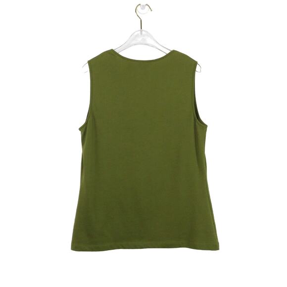Croft & Barrow 1990s Vintage Olive Green Beaded Tank Top Boho Hippie Medium - Picture 2 of 5